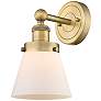 1_Small Cone 10"High Brushed Brass Sconce With Matte White Shade