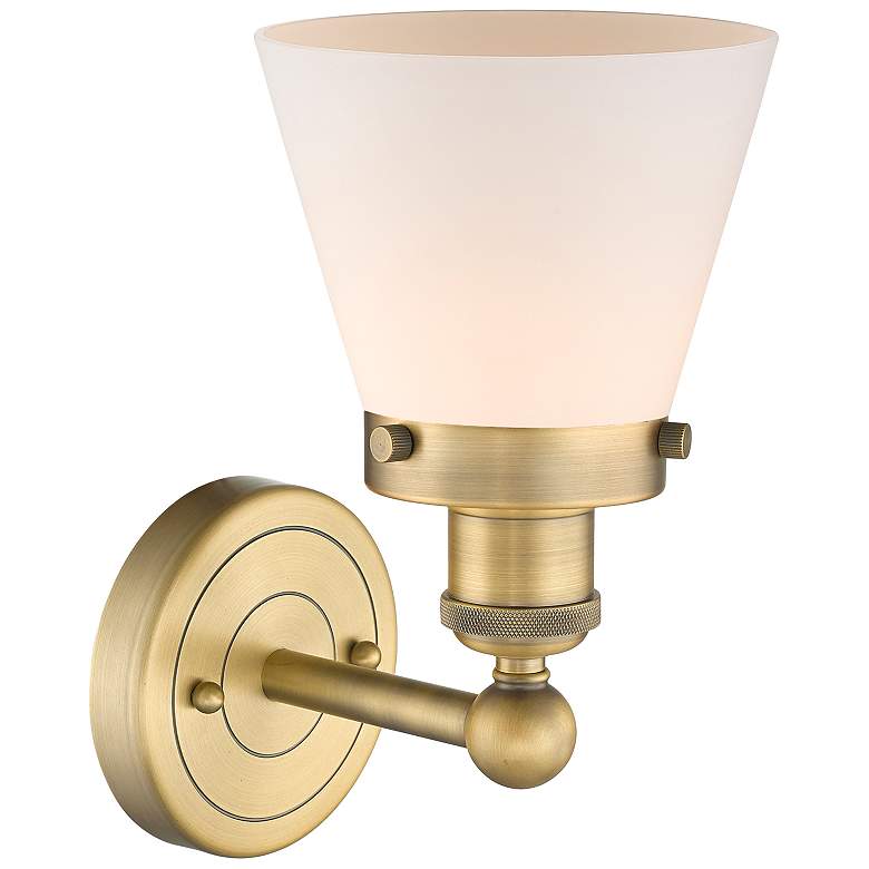 Image 2 Small Cone 10"High Brushed Brass Sconce With Matte White Shade more views