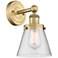 Small Cone 10"High Brushed Brass Sconce With Seedy Shade