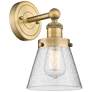 Small Cone 10"High Brushed Brass Sconce With Seedy Shade