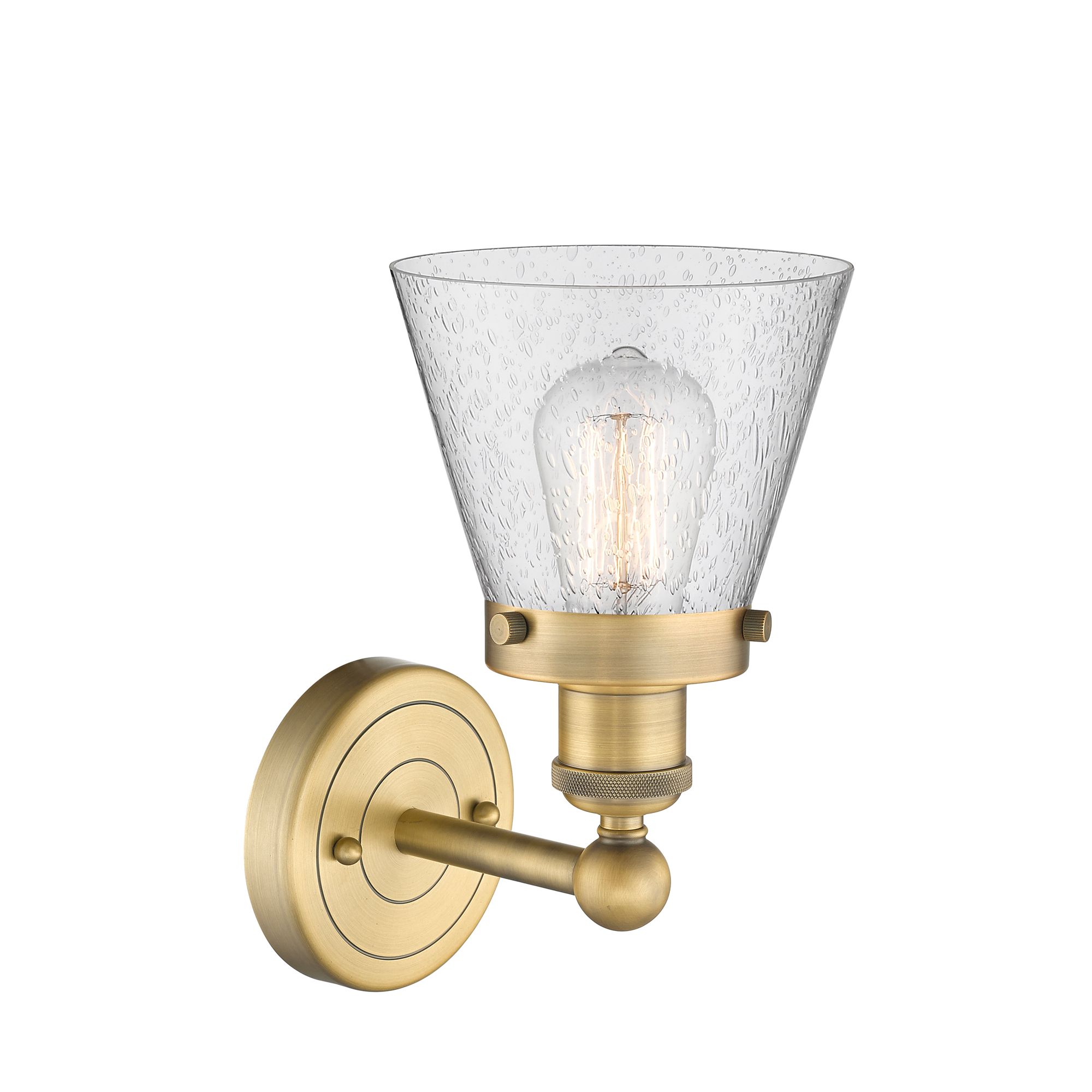 Image 4 Small Cone 10"High Brushed Brass Sconce With Seedy Shade more views