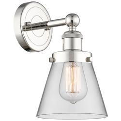 Small Cone 10&quot;High Polished Nickel Sconce With Clear Shade