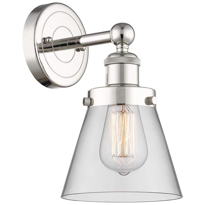 Image 1 Small Cone 10"High Polished Nickel Sconce With Clear Shade