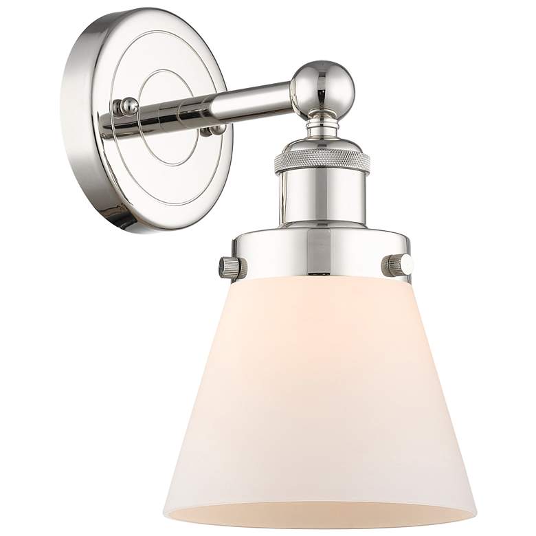 Image 1 Small Cone 10"High Polished Nickel Sconce With Matte White Shade