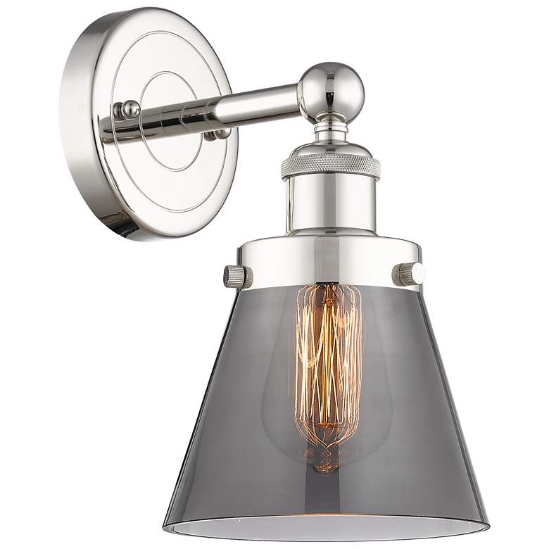 Image 1 Small Cone 10"High Polished Nickel Sconce With Plated Smoke Shade