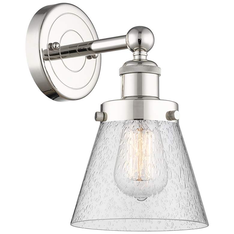 Image 1 Small Cone 10"High Polished Nickel Sconce With Seedy Shade