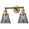 Small Cone 16" 2-Light Brushed Brass Tiltable Bath Light w/ Smoke Shad