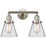 Small Cone 16" 2-Light Brushed Nickel Tiltable Bath Light w/ Clear Sha