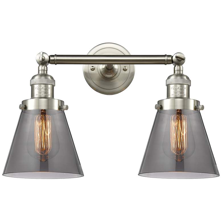 Image 1 Small Cone 16" 2-Light Brushed Nickel Tiltable Bath Light w/ Smoke Sha