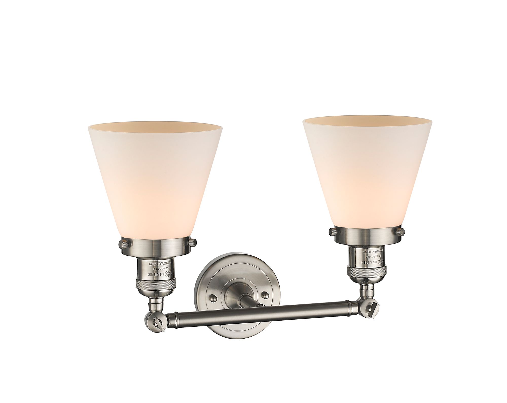 Image 2 Small Cone 16" 2-Light Brushed Nickel Tiltable Bath Light w/ White Sha more views