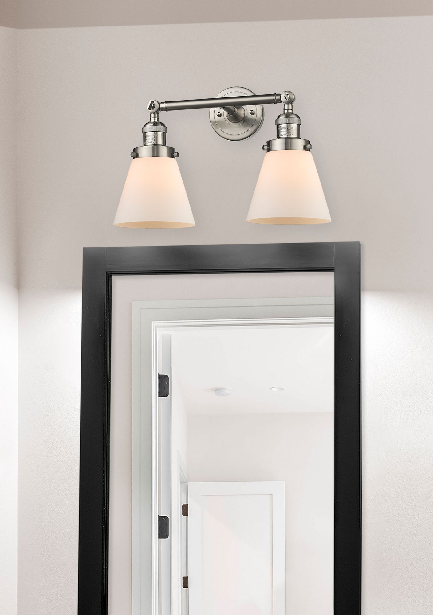 Image 5 Small Cone 16" 2-Light Brushed Nickel Tiltable Bath Light w/ White Sha more views