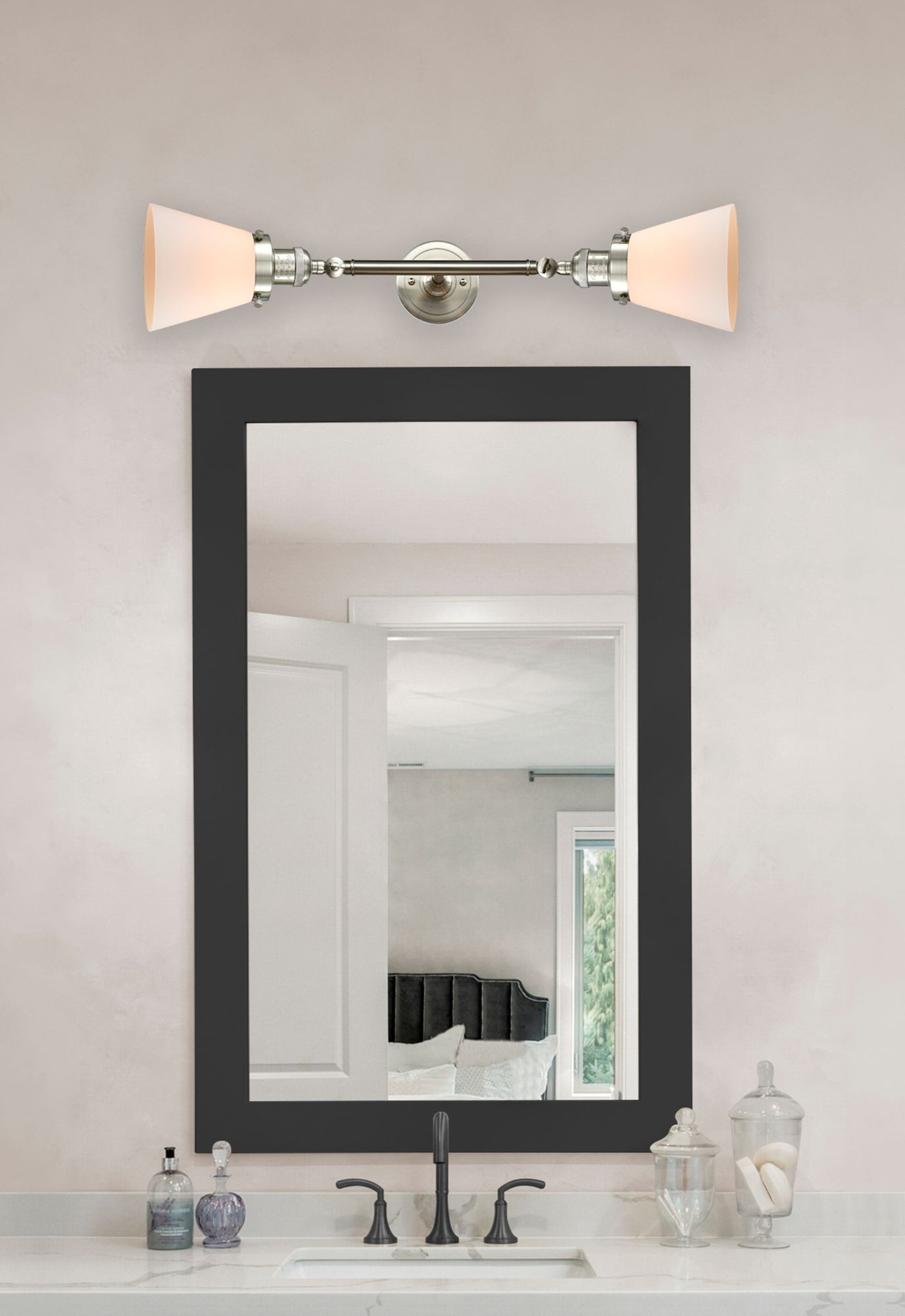 Image 6 Small Cone 16" 2-Light Brushed Nickel Tiltable Bath Light w/ White Sha more views