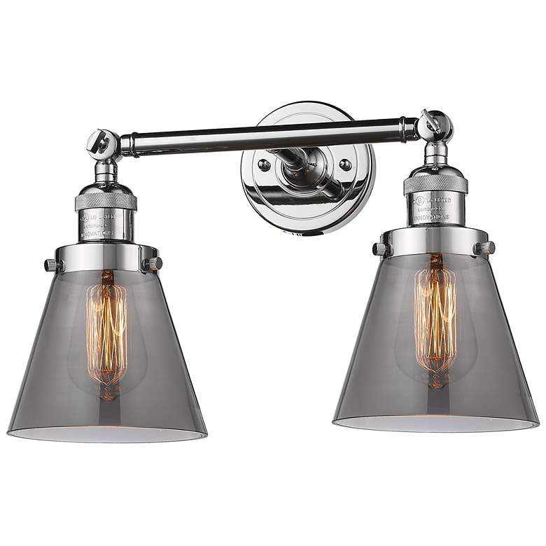 Image 1 Small Cone 16" 2-Light Chrome Tiltable Bath Light w/ Smoke Shade