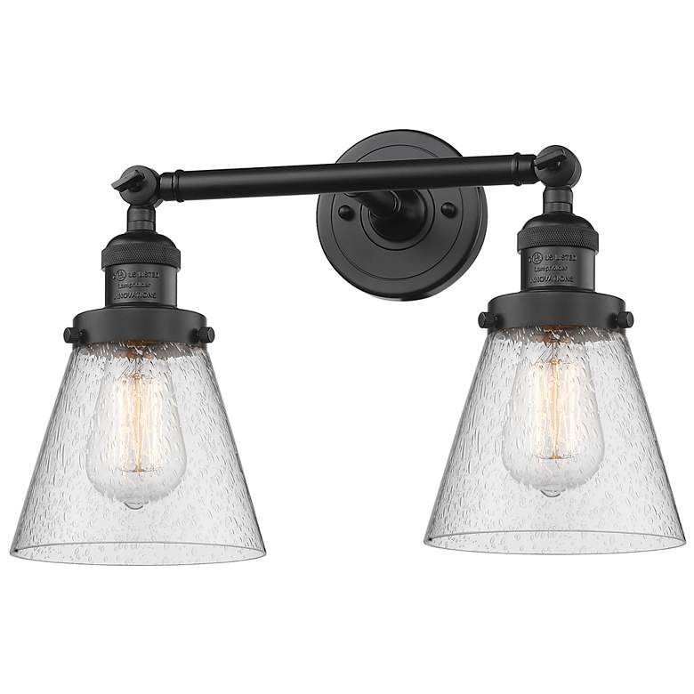 Image 1 Small Cone 16" 2-Light Matte Black Tiltable Bath Light w/ Seedy Shade