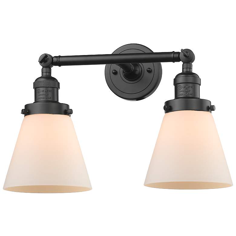 Image 1 Small Cone 16" 2-Light Oil Rubbed Bronze Tiltable Bath Light w/ White