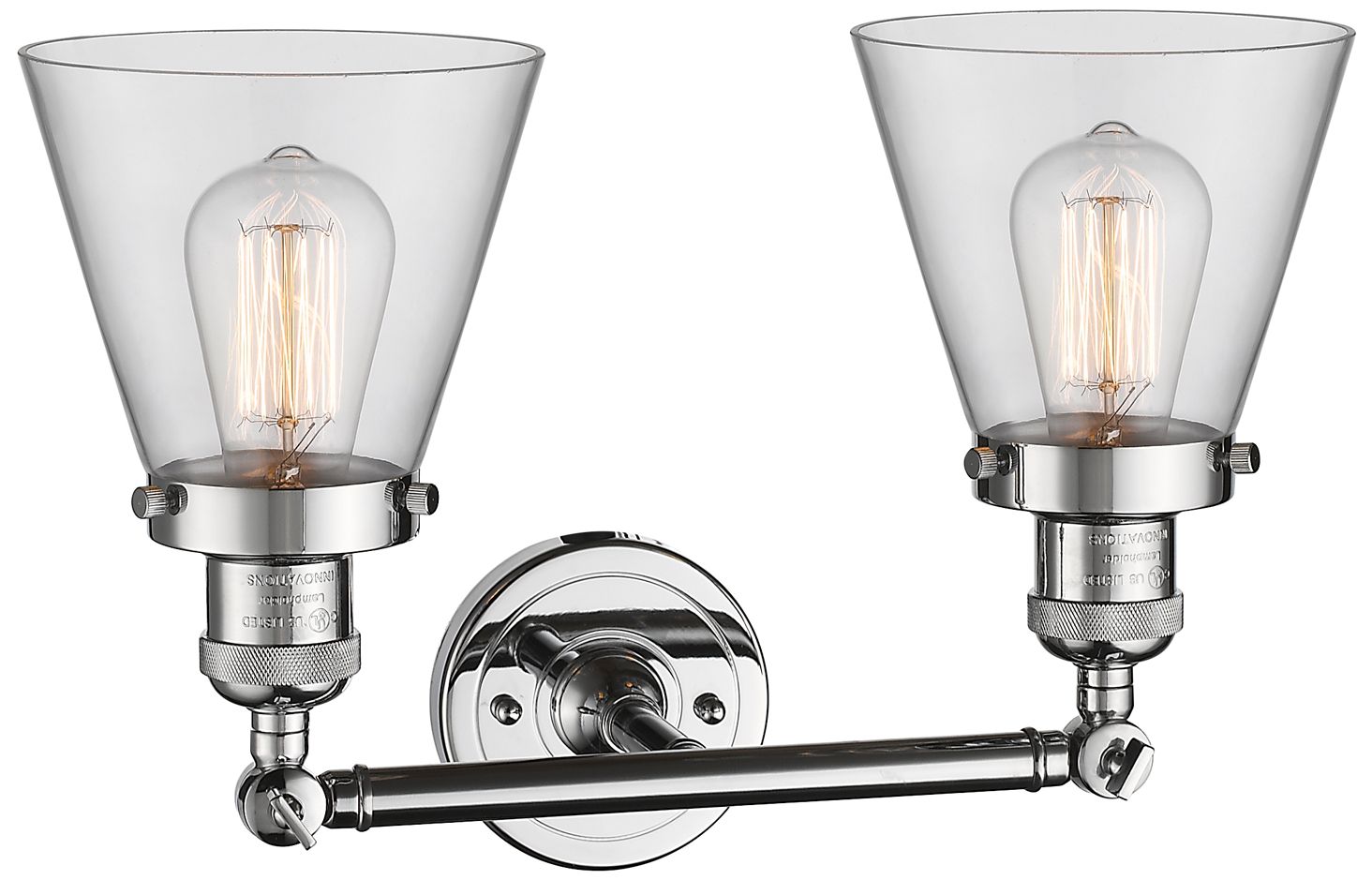 Image 3 Small Cone 16" 2-Light Polished Chrome Tiltable Bath Light w/ Clear Sh more views