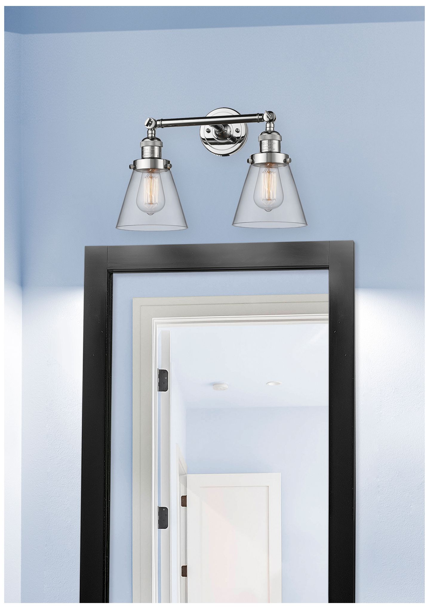Image 6 Small Cone 16" 2-Light Polished Chrome Tiltable Bath Light w/ Clear Sh more views