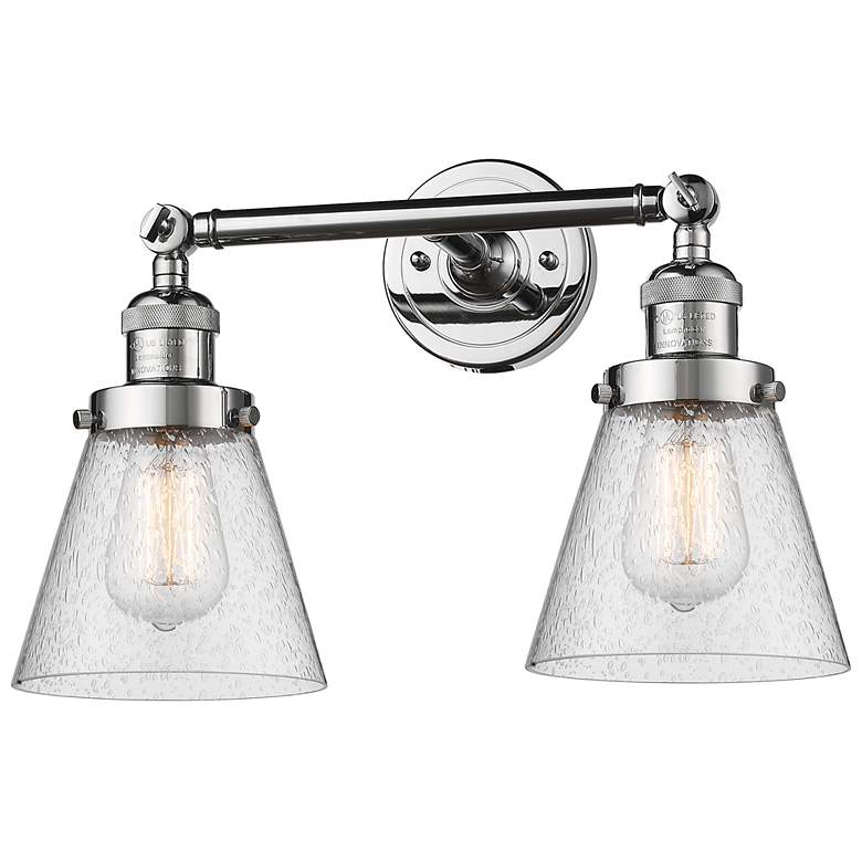 Image 1 Small Cone 16" 2-Light Polished Chrome Tiltable Bath Light w/ Seedy Sh