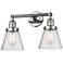 Small Cone 16" 2-Light Polished Chrome Tiltable Bath Light w/ Seedy Sh