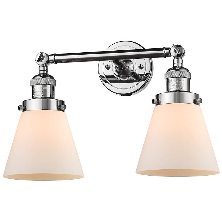 Image 1 Small Cone 16" 2-Light Polished Chrome Tiltable Bath Light w/ White Sh