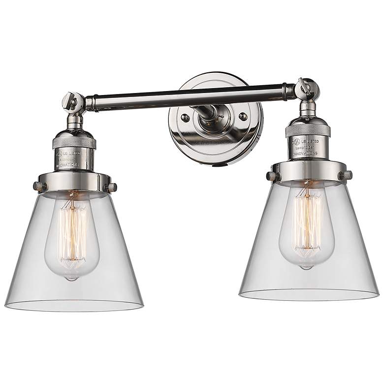 Image 1 Small Cone 16" 2-Light Polished Nickel Tiltable Bath Light w/ Clear Sh