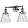 Small Cone 16" 2-Light Polished Nickel Tiltable Bath Light w/ Seedy Sh