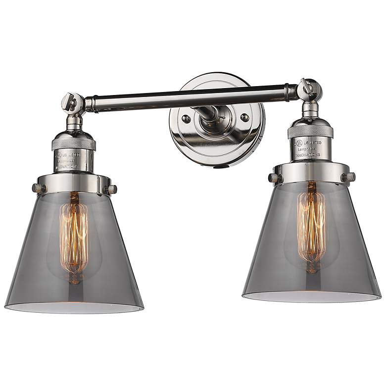 Image 1 Small Cone 16" 2-Light Polished Nickel Tiltable Bath Light w/ Smoke Sh