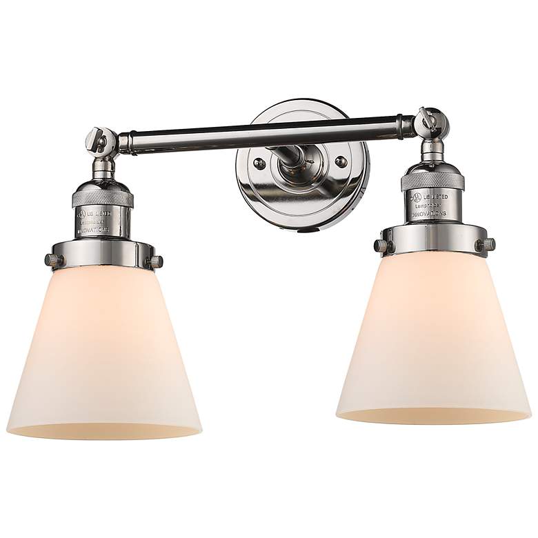 Image 1 Small Cone 16" 2-Light Polished Nickel Tiltable Bath Light w/ White Sh