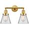 Small Cone 16" 2-Light Satin Gold Bath Light w/ Clear Shade