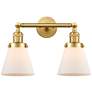 Small Cone 16" 2-Light Satin Gold Bath Light w/ Matte White Shade