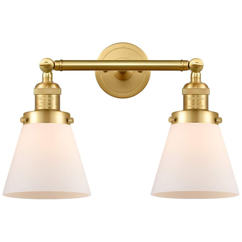 Image 1 Small Cone 16" 2-Light Satin Gold Bath Light w/ Matte White Shade