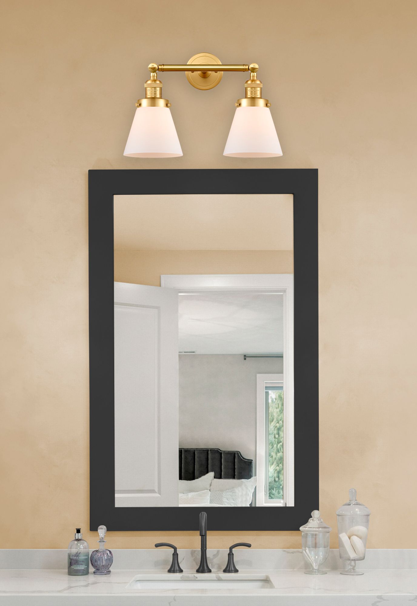 Image 6 Small Cone 16" 2-Light Satin Gold Bath Light w/ Matte White Shade more views