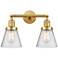 Small Cone 16" 2-Light Satin Gold Bath Light w/ Seedy Shade