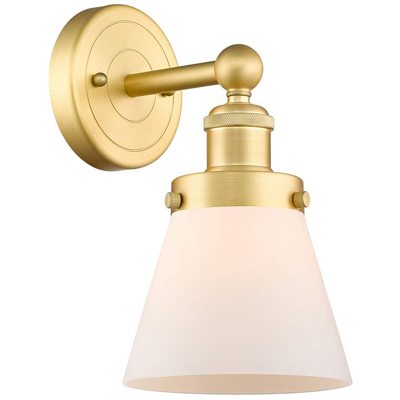 Image 1 Small Cone 2.25" High Satin Gold Sconce With Matte White Shade