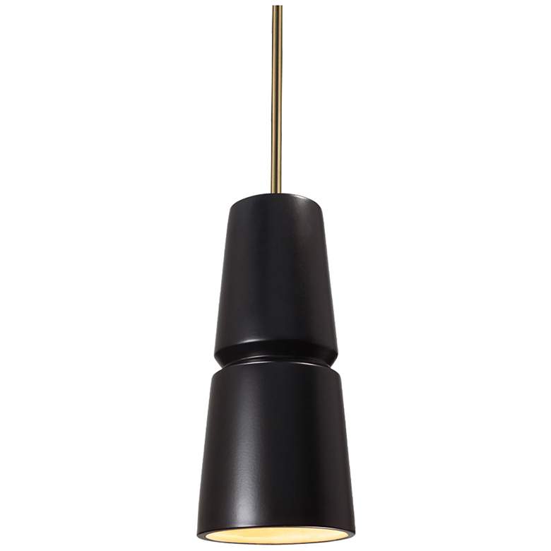Image 1 Small Cone LED Pendant - Carbon Black - Antique Brass - Rigid Stem