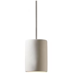 Small Cylinder LED Pendant - Bisque - Polished Chrome - Rigid Stem