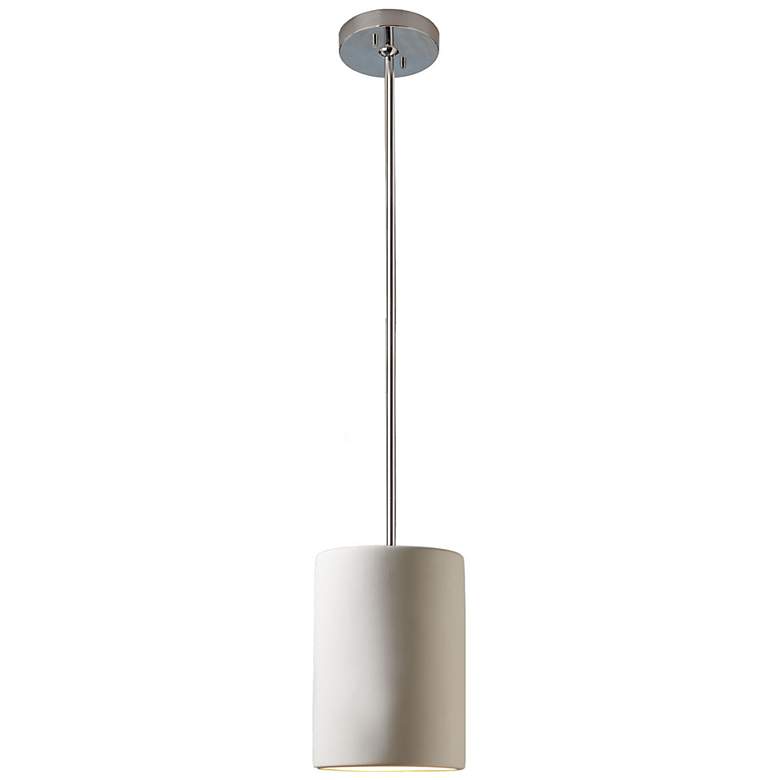 Image 2 Small Cylinder LED Pendant - Bisque - Polished Chrome - Rigid Stem more views