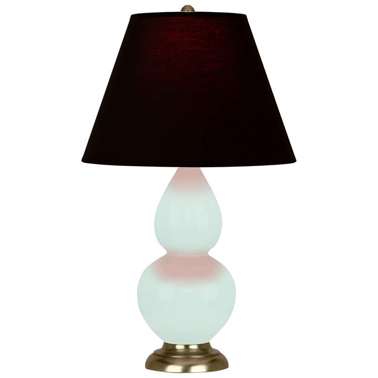Image 1 Small Double Gourd 22.75"H Mint Glazed Brass Lamp w/ Black Red Shade