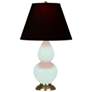 1_Small Double Gourd 22.75"H Mint Glazed Brass Lamp w/ Black Red Shade