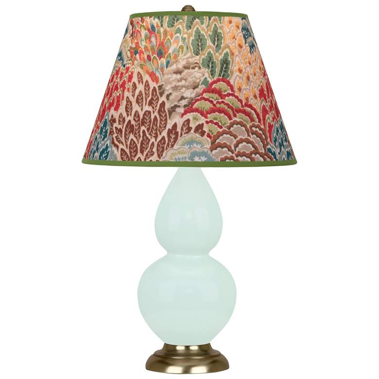Image 1 Small Double Gourd 22.75"H Mint Glazed Brass Lamp w/ Fall Floral Shade
