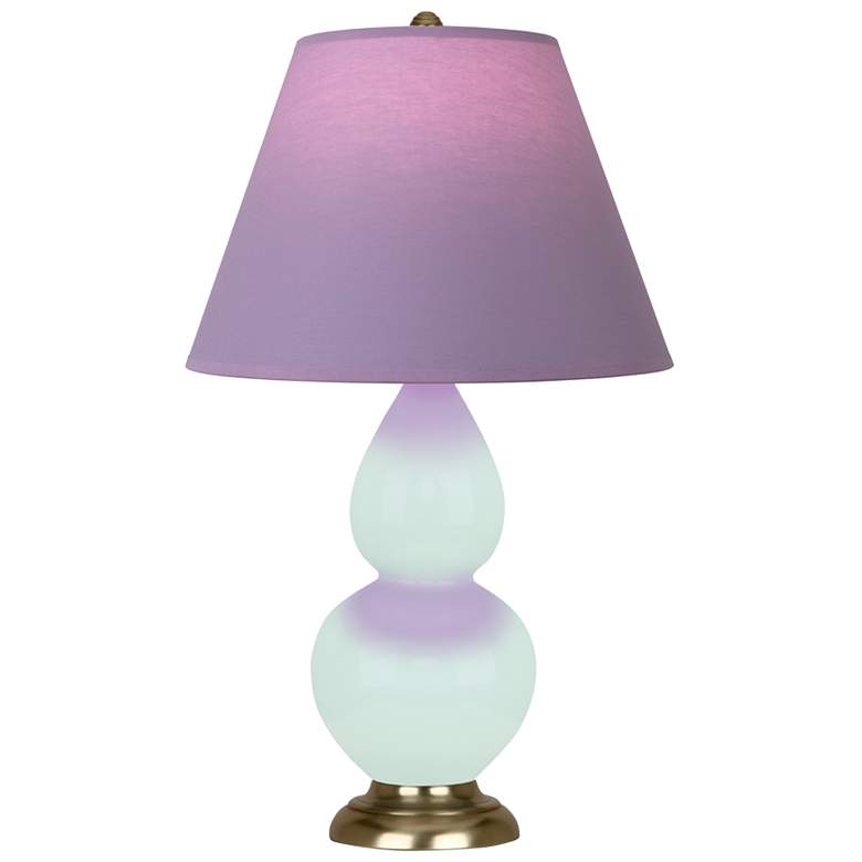 Image 1 Small Double Gourd 22.75"H Mint Glazed Brass Lamp w/ Lavender Shade