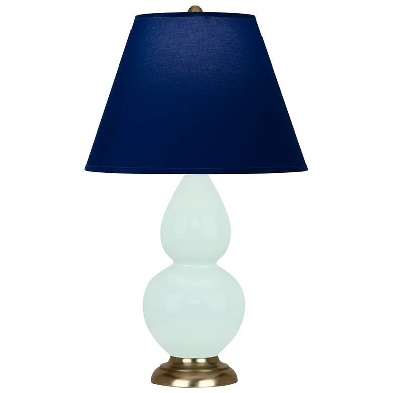 Image 1 Small Double Gourd 22.75"H Mint Glazed Brass Lamp w/ Navy Shade