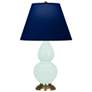 1_Small Double Gourd 22.75"H Mint Glazed Brass Lamp w/ Navy Shade