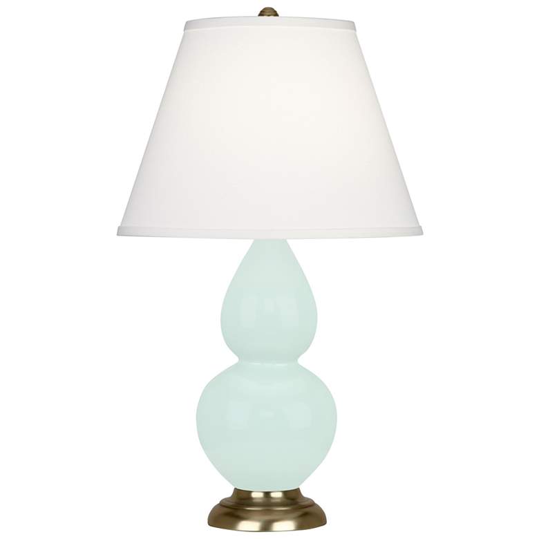 Image 1 Small Double Gourd 22.75"H Mint Glazed Brass Lamp w/ Pearl Dupioni Shade