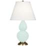1_Small Double Gourd 22.75"H Mint Glazed Brass Lamp w/ Pearl Dupioni Shade