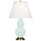 Small Double Gourd 22.75"H Mint Glazed Brass Lamp w/ Pearl Dupioni Shade