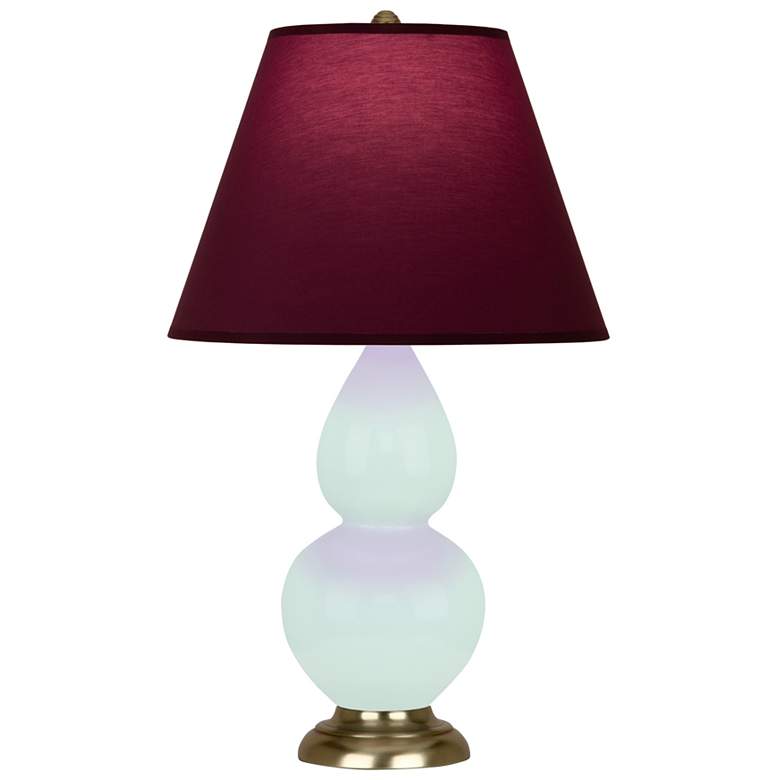 Image 1 Small Double Gourd 22.75"H Mint Glazed Brass Lamp w/ Plum Shade