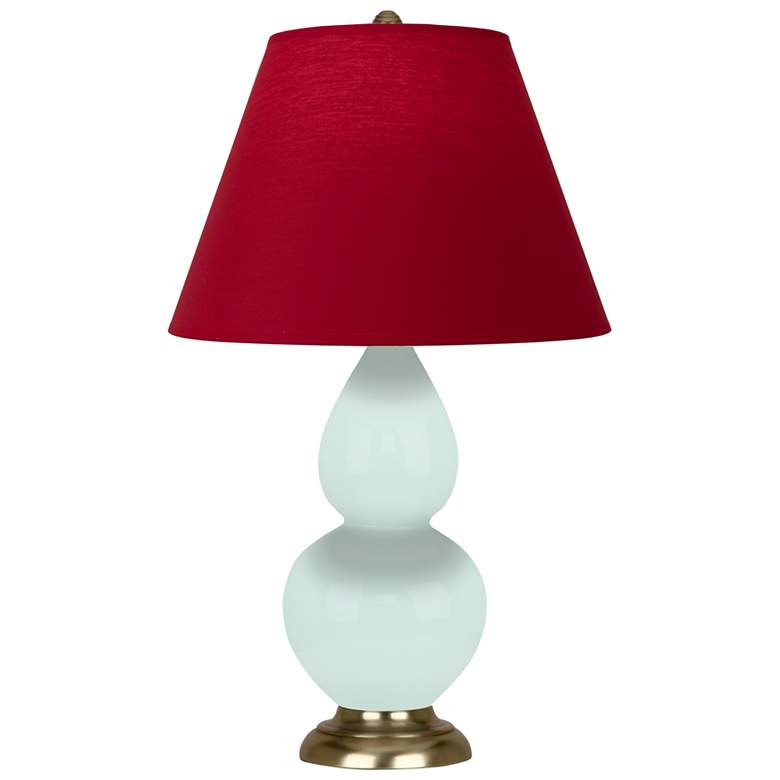 Image 1 Small Double Gourd 22.75"H Mint Glazed Brass Lamp w/ Red Black Shade