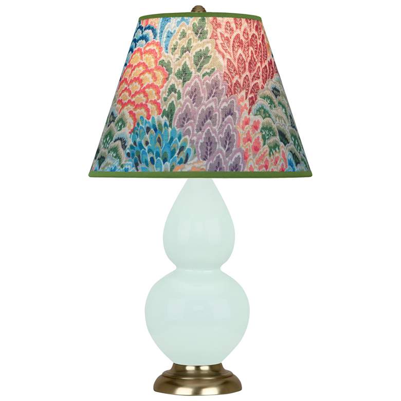 Image 1 Small Double Gourd 22.75"H Mint Glazed Brass Lamp w/ Spring Floral Shade