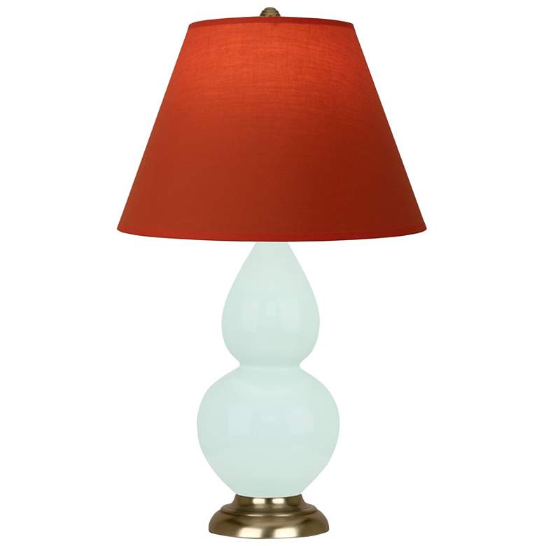 Image 1 Small Double Gourd 22.75"H Mint Glazed Brass Lamp w/ Tangerine Shade